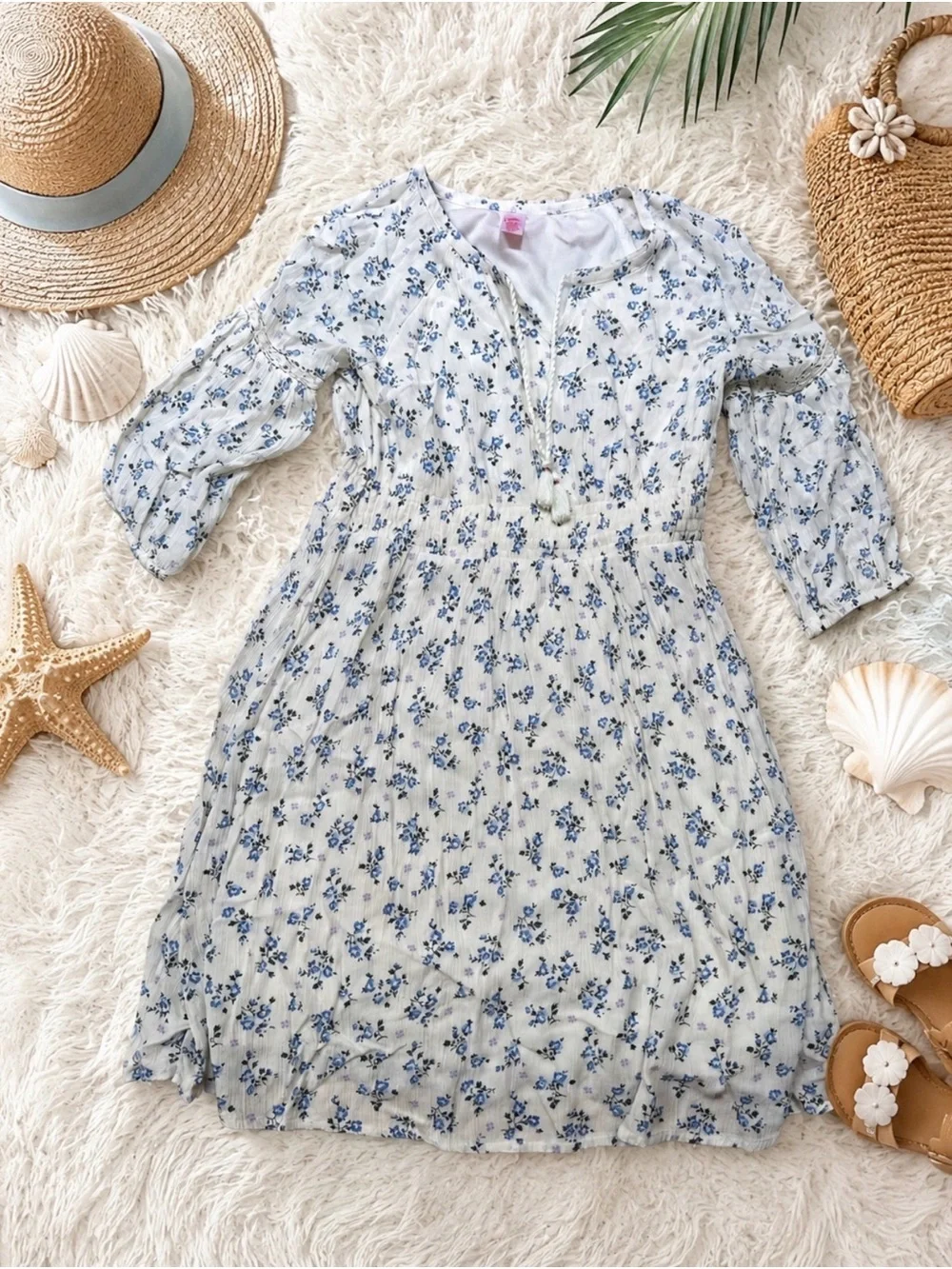 Lightweight Dress with Blue Floral Print